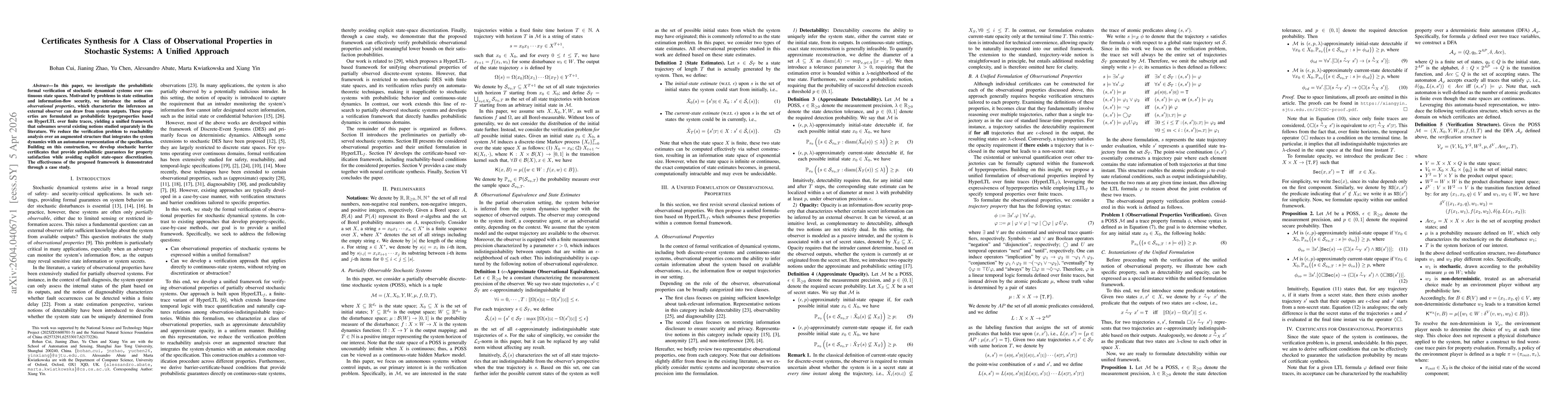 Thumbnail for Certificates Synthesis for A Class of Observational Properties in Stochastic Systems: A Unified Approach