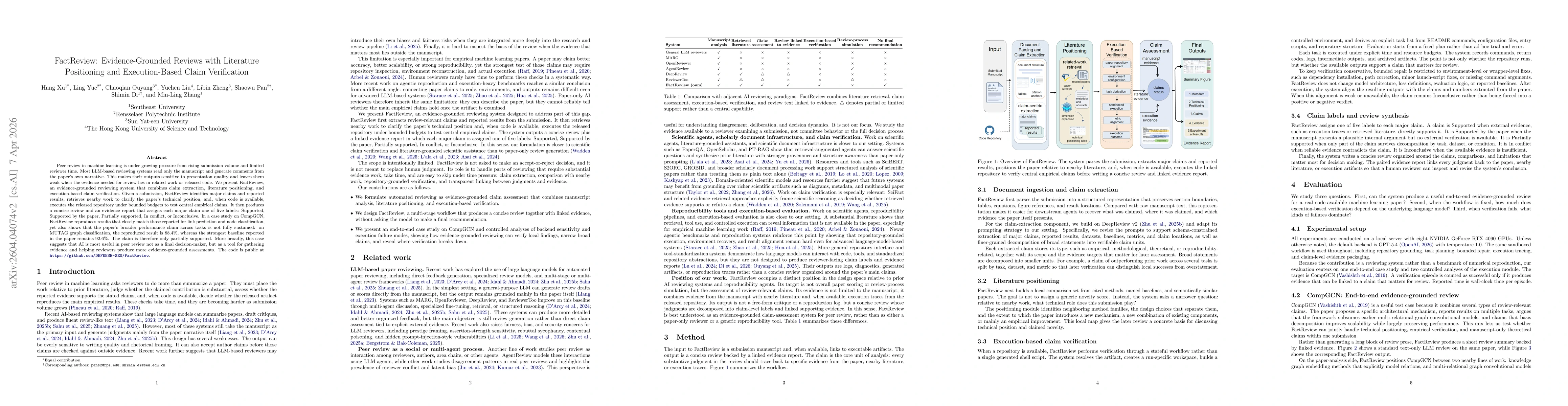 Thumbnail for FactReview: Evidence-Grounded Reviews with Literature Positioning and Execution-Based Claim Verification