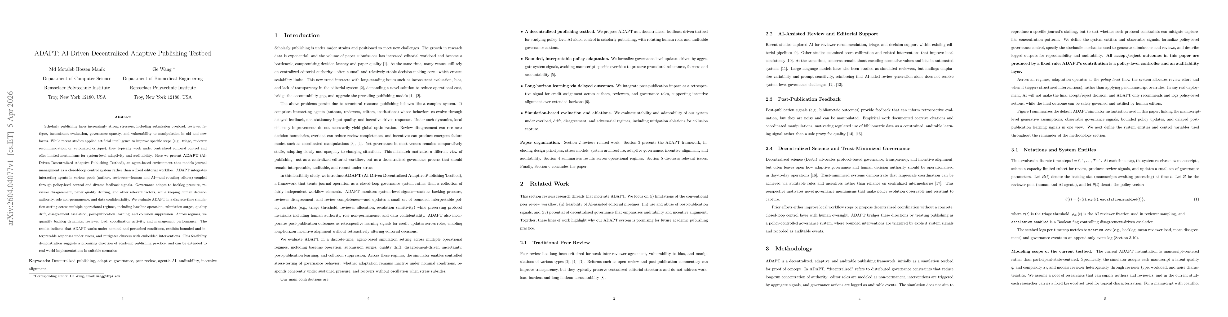 Thumbnail for ADAPT: AI-Driven Decentralized Adaptive Publishing Testbed