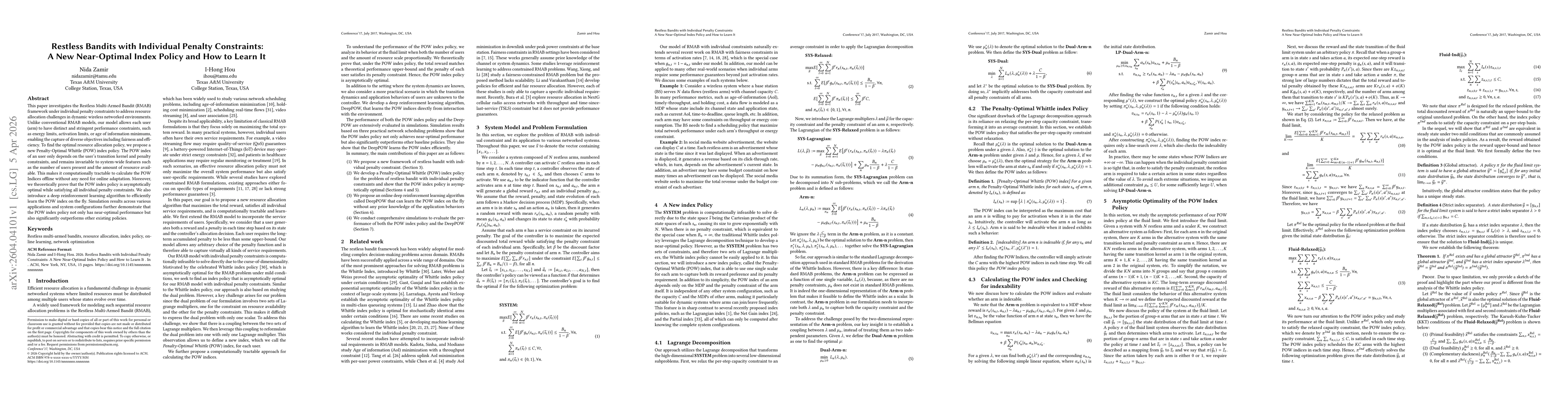 Thumbnail for Restless Bandits with Individual Penalty Constraints: A New Near-Optimal Index Policy and How to Learn It