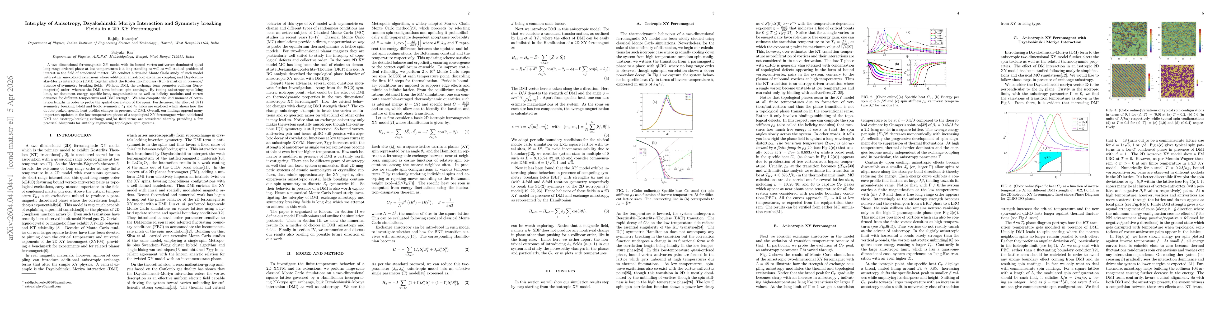 Thumbnail for Interplay of Anisotropy, Dzyaloshinskii Moriya Interaction and Symmetry breaking Fields in a 2D XY Ferromagnet