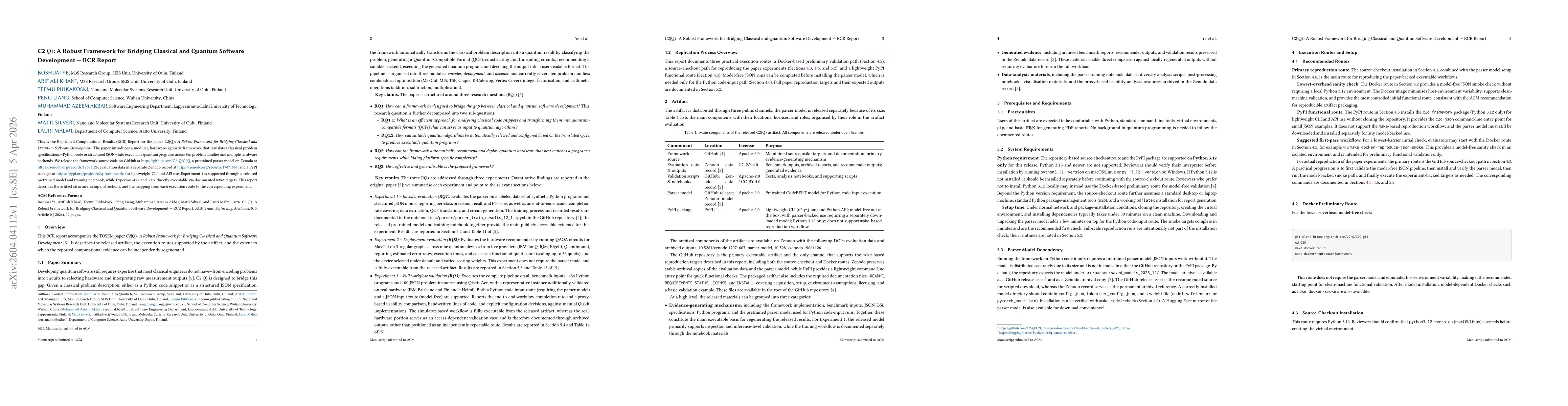 Thumbnail for C2|Q>: A Robust Framework for Bridging Classical and Quantum Software Development -- RCR Report