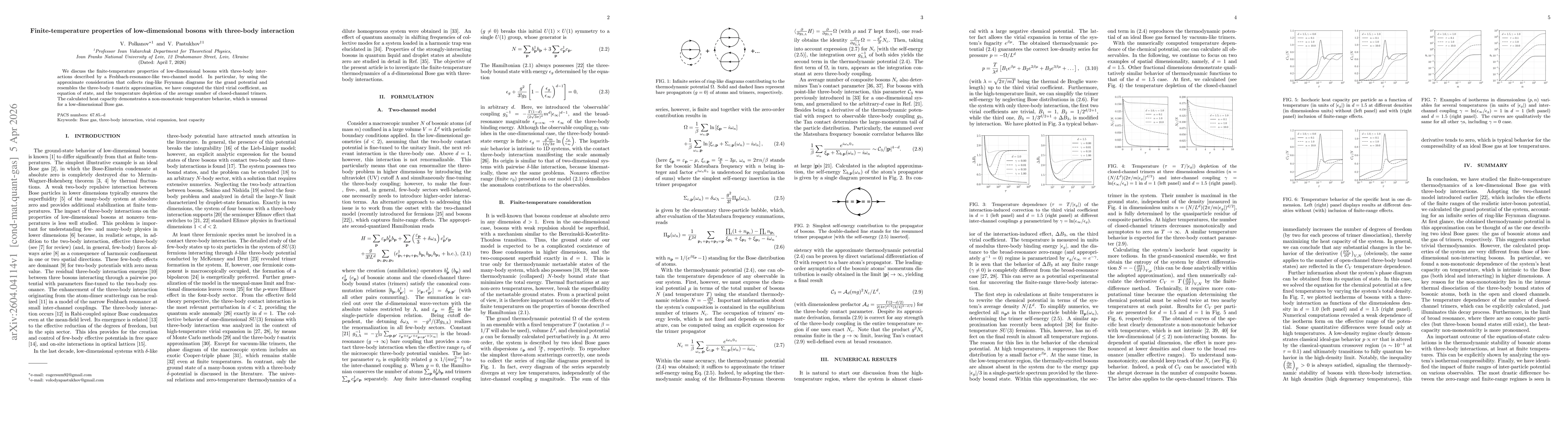 Thumbnail for Finite-temperature properties of low-dimensional bosons with three-body interaction