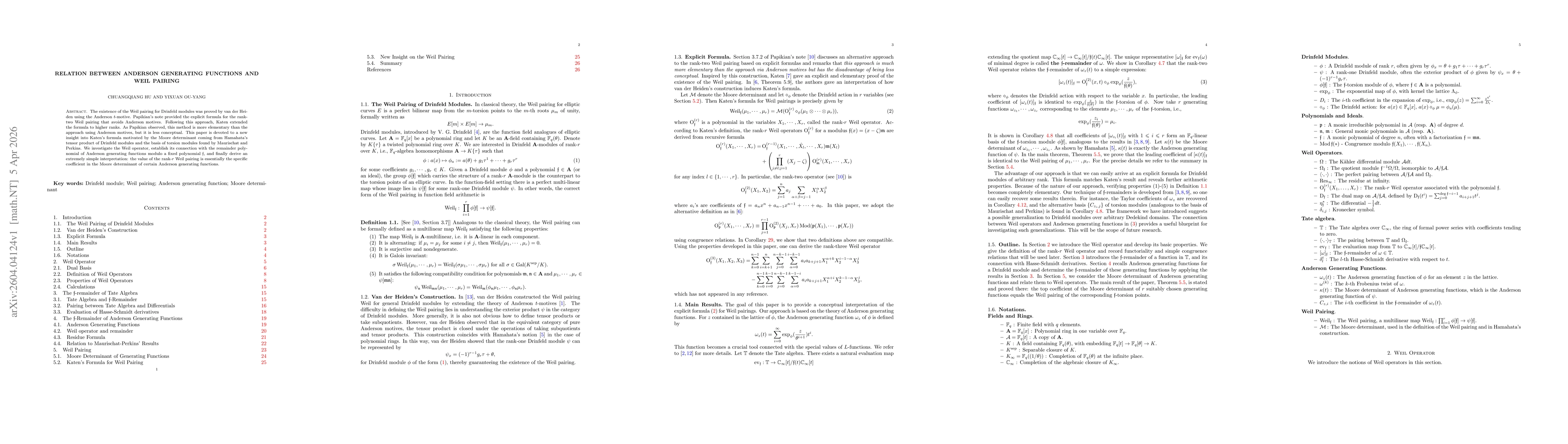 Thumbnail for Relation between Anderson Generating Functions and Weil Pairing