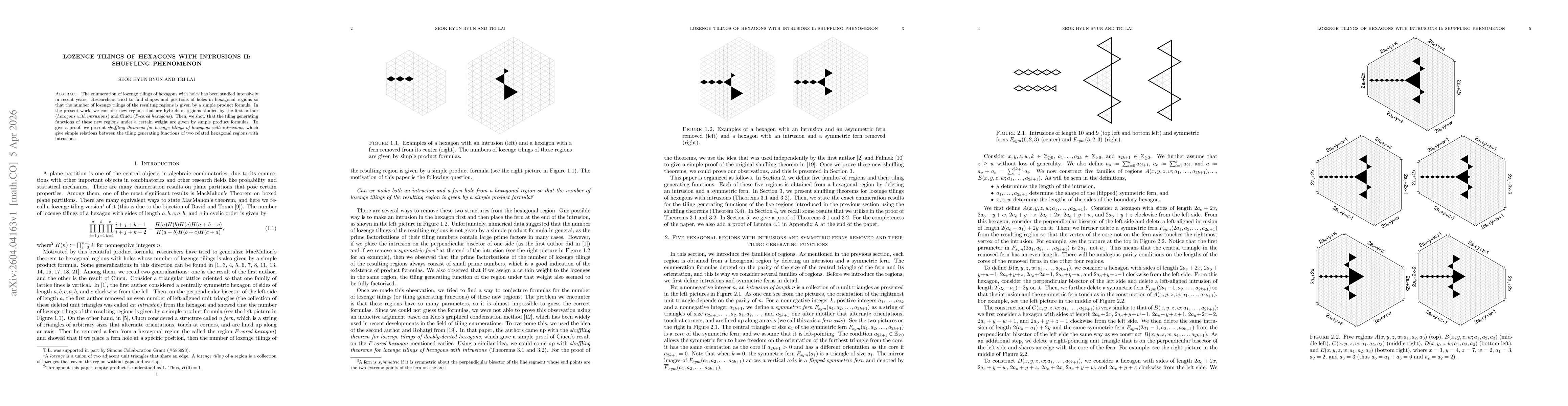 Thumbnail for Lozenge Tilings of Hexagons with Intrusions II: Shuffling Phenomenon