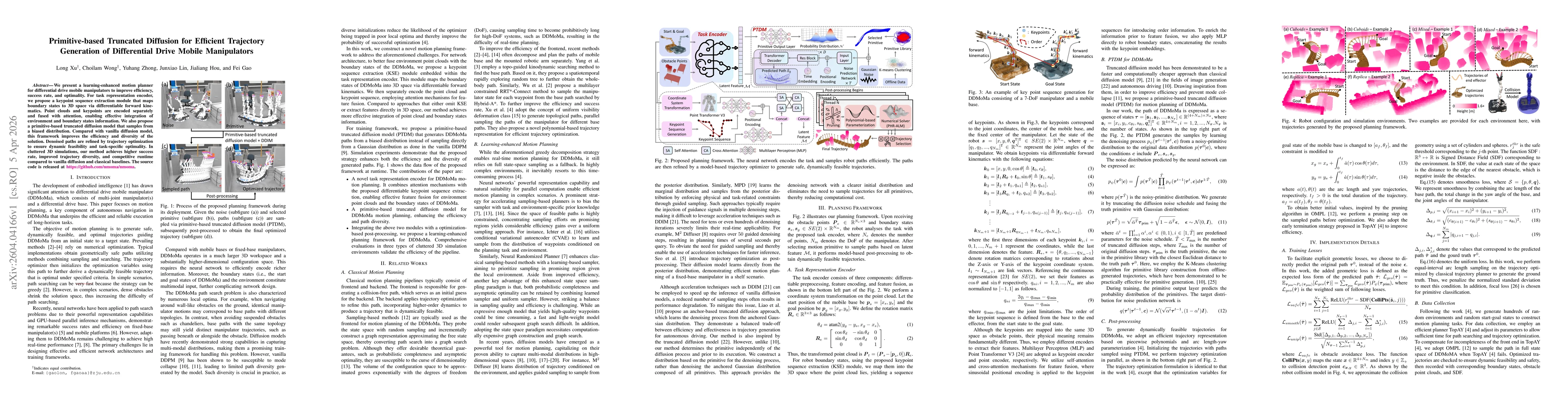 Thumbnail for Primitive-based Truncated Diffusion for Efficient Trajectory Generation of Differential Drive Mobile Manipulators