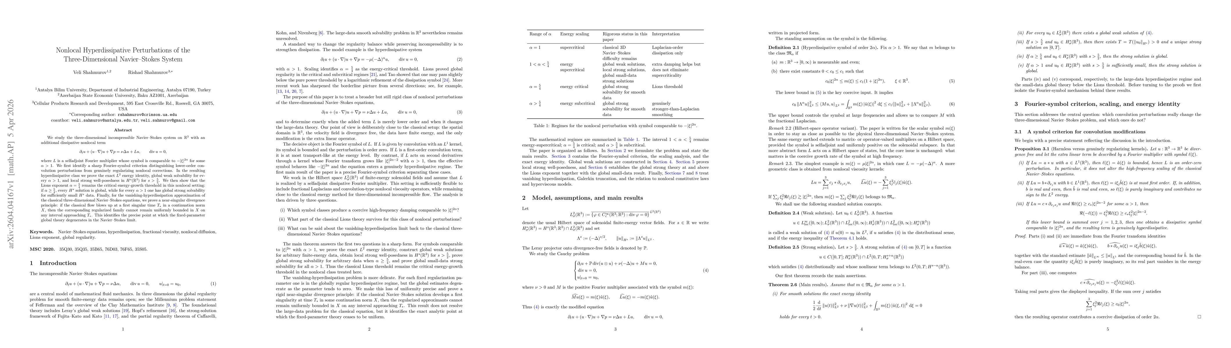 Thumbnail for Nonlocal Hyperdissipative Perturbations of the Three Dimensional Navier-Stokes System