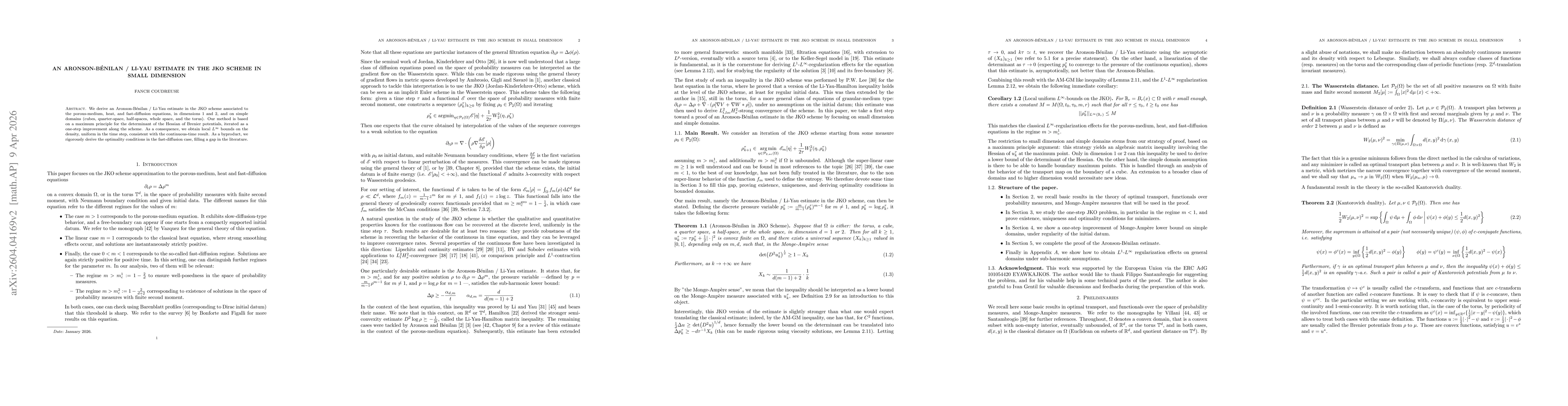 Thumbnail for An Aronson-Bénilan / Li-Yau estimate in the JKO scheme in small dimension