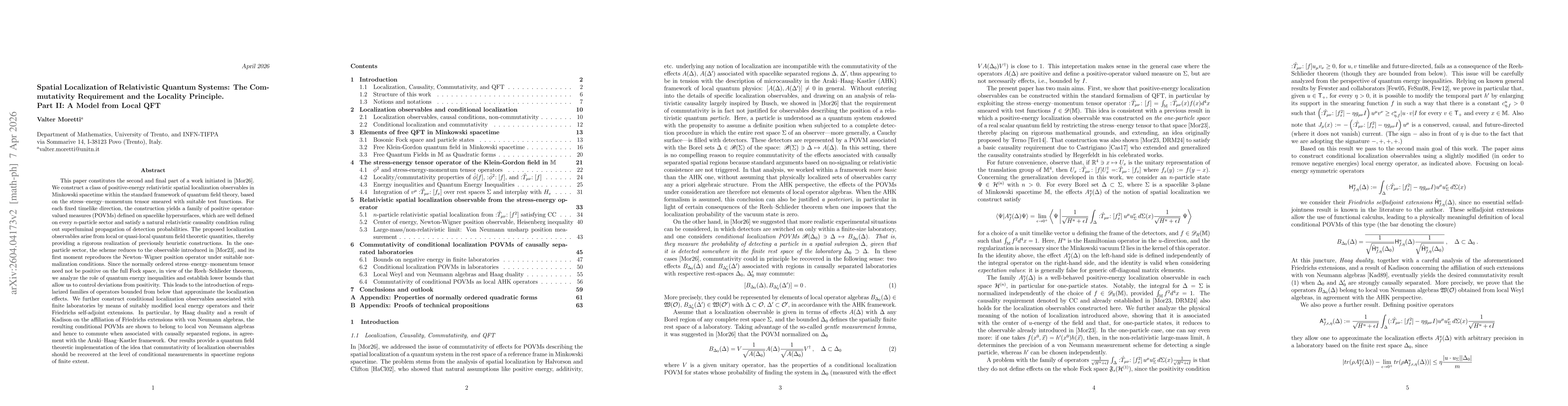 Thumbnail for Spatial Localization of Relativistic Quantum Systems: The Commutativity Requirement and the Locality Principle. Part II: A Model from Local QFT