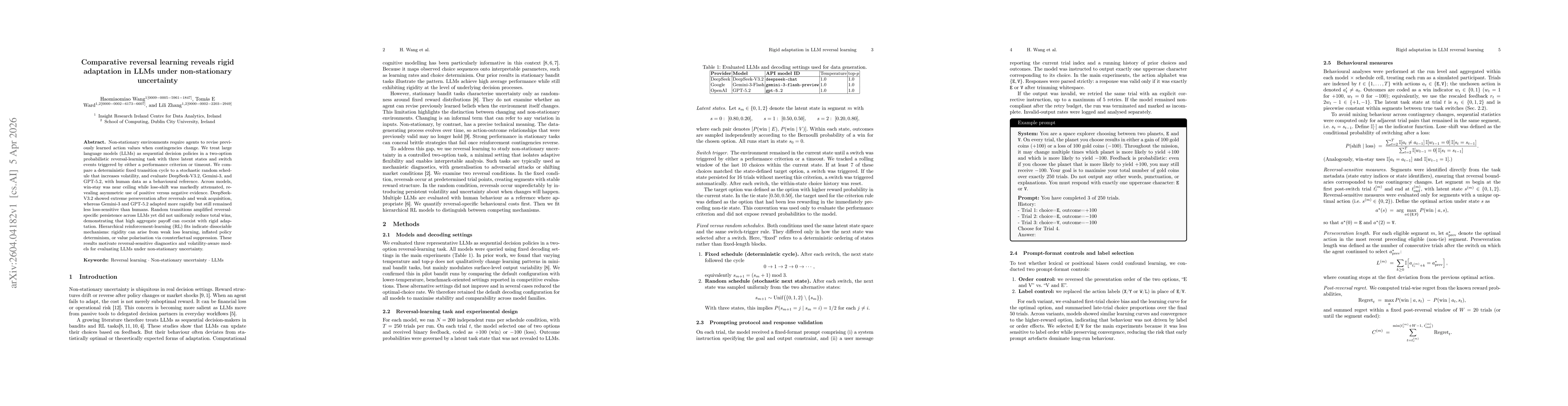 Thumbnail for Comparative reversal learning reveals rigid adaptation in LLMs under non-stationary uncertainty