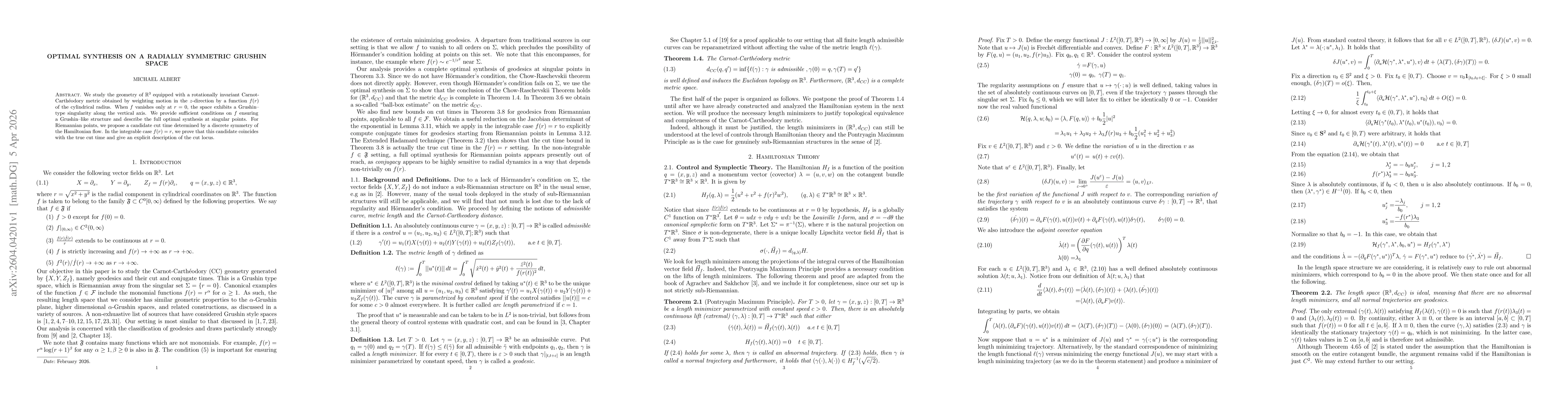 Thumbnail for Optimal Synthesis in a Radially Symmetric Grushin Space