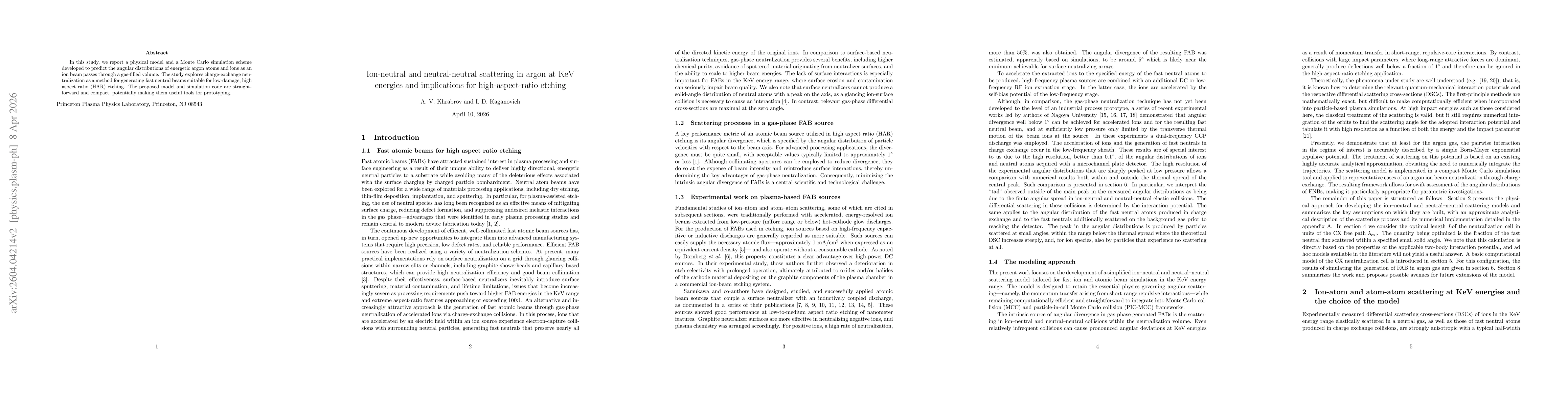 Thumbnail for Ion-neutral and neutral-neutral scattering in argon at KeV energies and implications for high-aspect-ratio etching