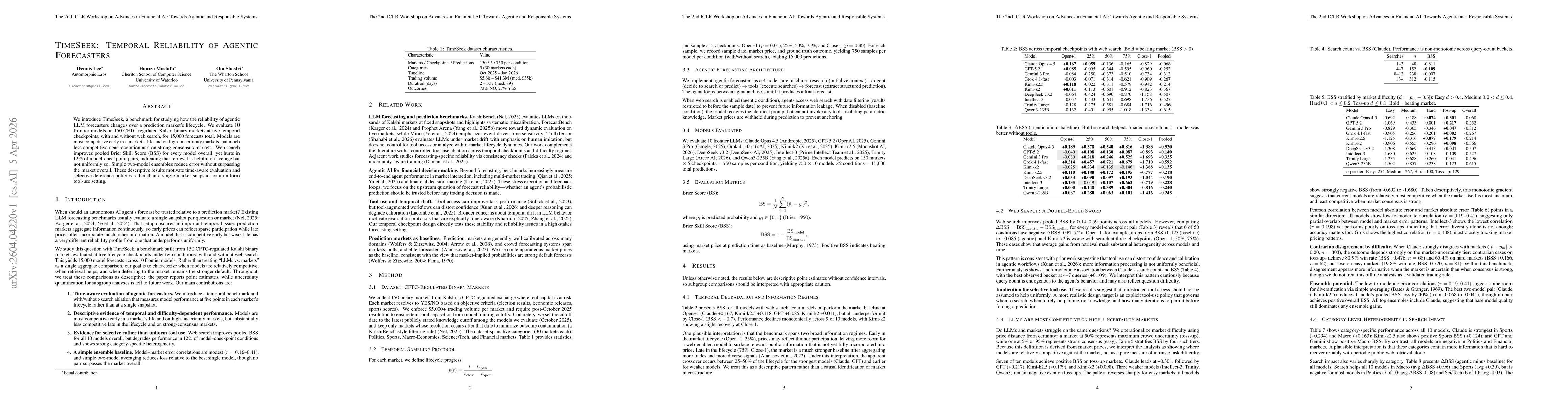 Thumbnail for TimeSeek: Temporal Reliability of Agentic Forecasters