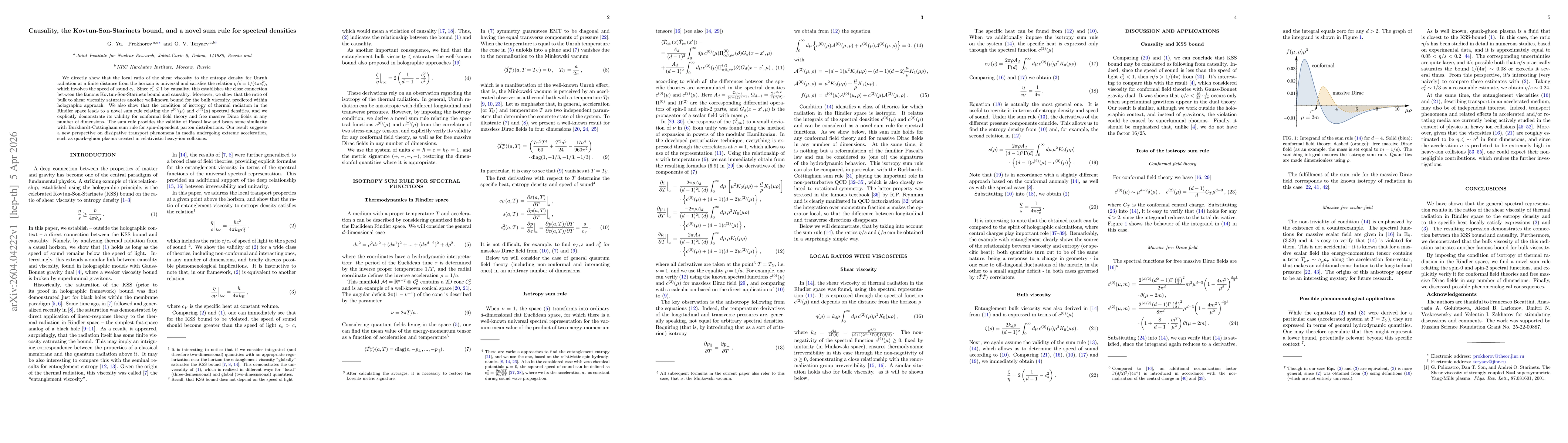 Thumbnail for Causality, the Kovtun-Son-Starinets bound, and a novel sum rule for spectral densities