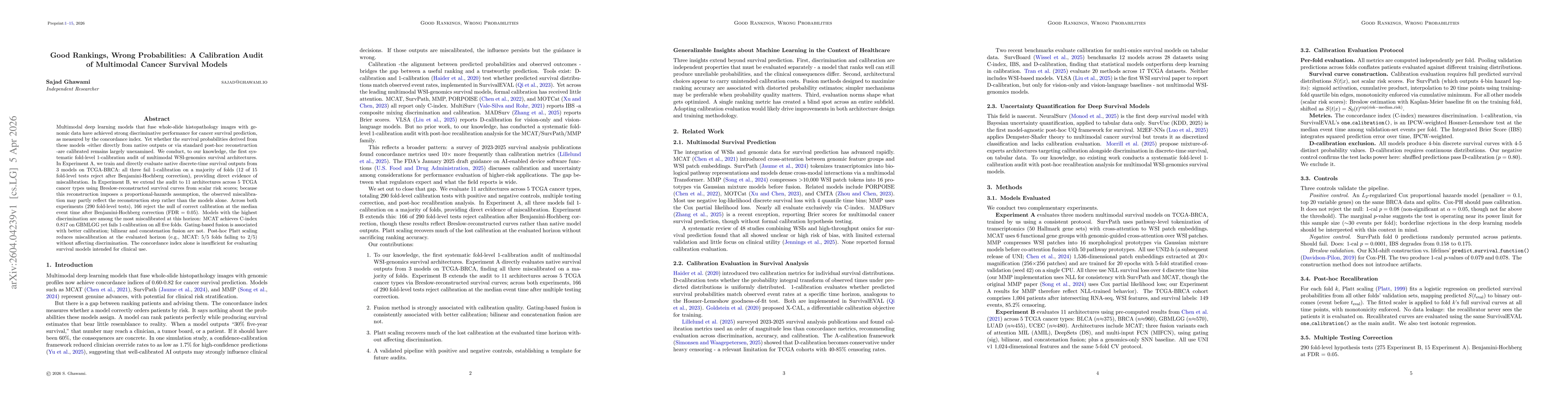 Thumbnail for Good Rankings, Wrong Probabilities: A Calibration Audit of Multimodal Cancer Survival Models