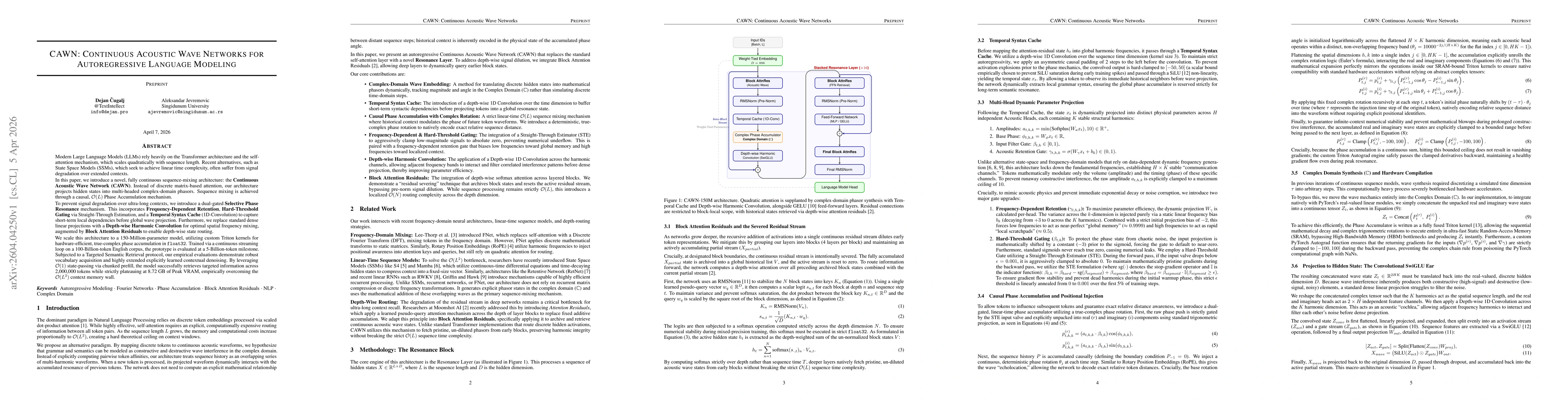 Thumbnail for CAWN: Continuous Acoustic Wave Networks for Autoregressive Language Modeling