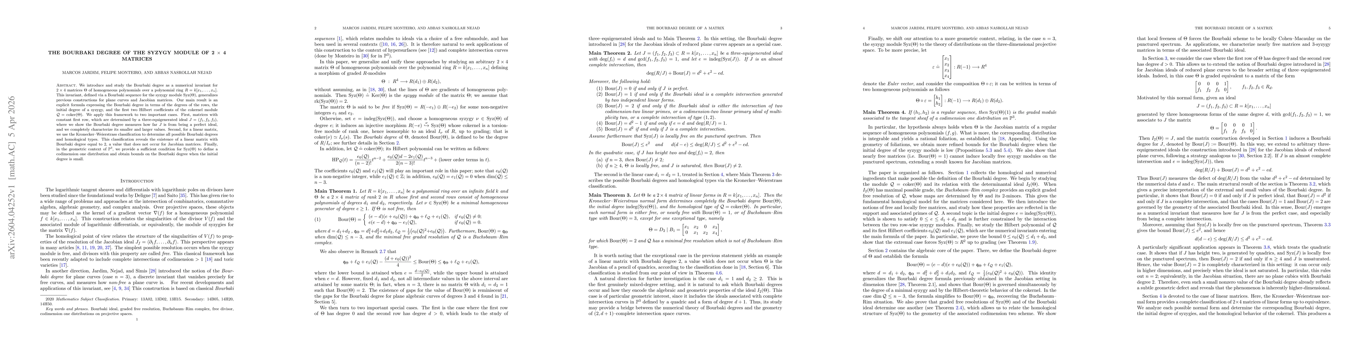 Thumbnail for The Bourbaki degree of the syzygy module of 2 $\times$ 4 matrices