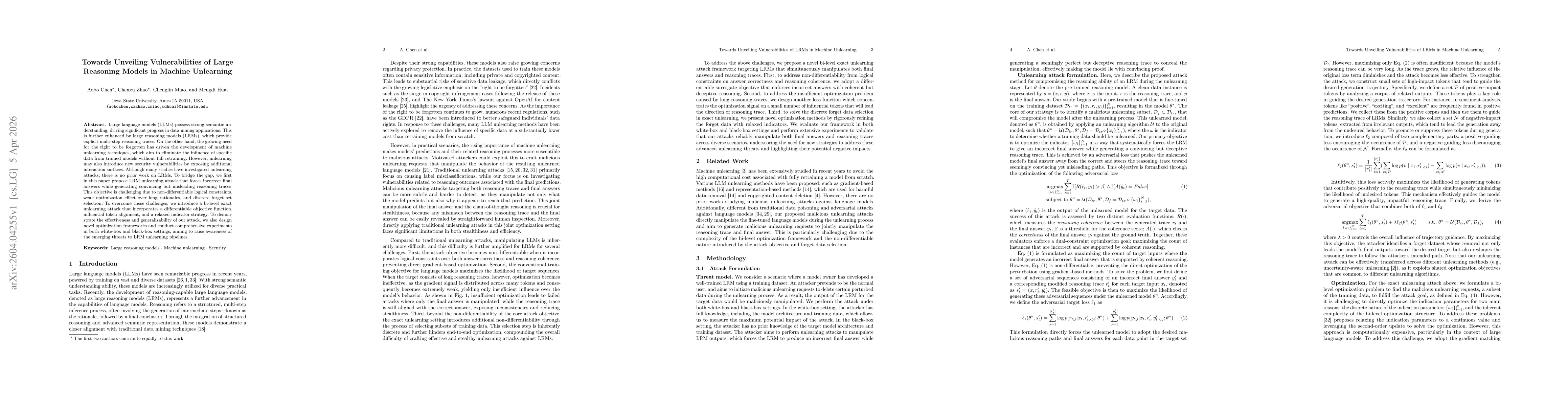 Thumbnail for Towards Unveiling Vulnerabilities of Large Reasoning Models in Machine Unlearning