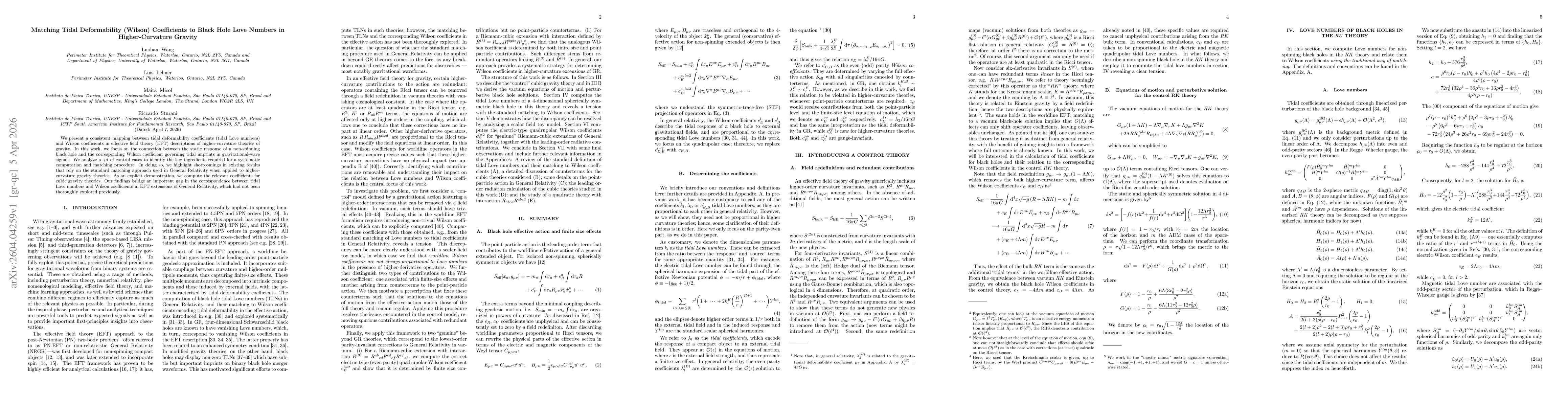 Thumbnail for Matching Tidal Deformability (Wilson) Coefficients to Black Hole Love Numbers in Higher-Curvature Gravity