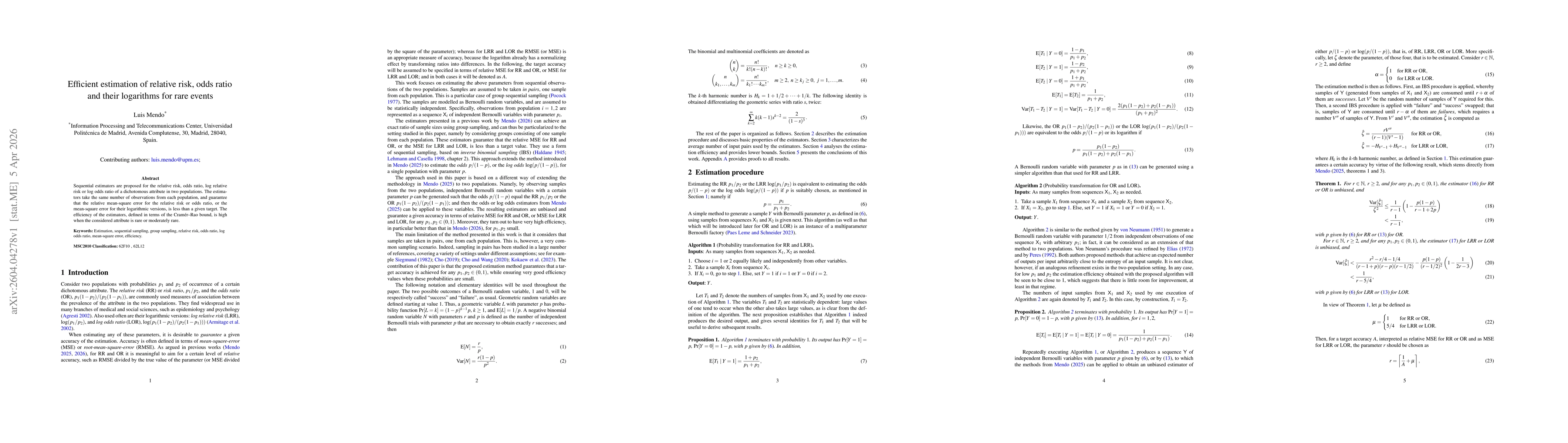 Thumbnail for Efficient estimation of relative risk, odds ratio and their logarithms for rare events