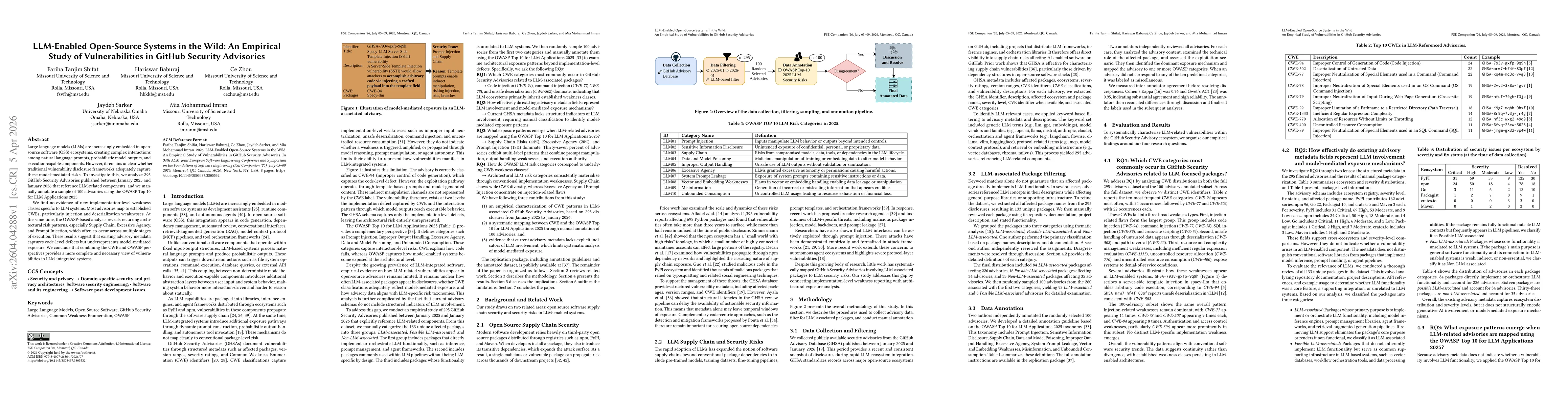 Thumbnail for LLM-Enabled Open-Source Systems in the Wild: An Empirical Study of Vulnerabilities in GitHub Security Advisories