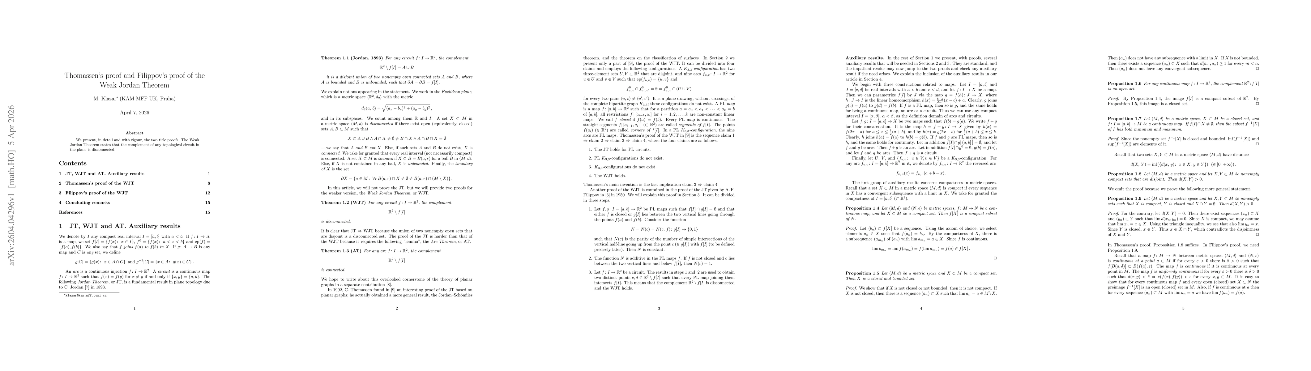 Thumbnail for Thomassen's proof and Filippov's proof of the Weak Jordan Theorem