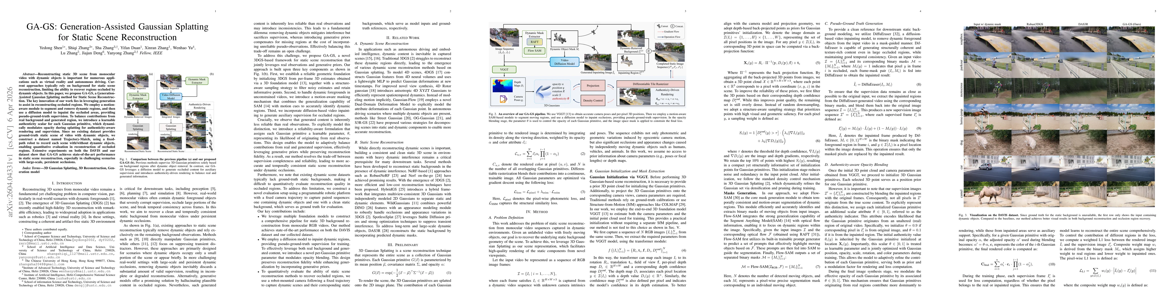 Thumbnail for GA-GS: Generation-Assisted Gaussian Splatting for Static Scene Reconstruction