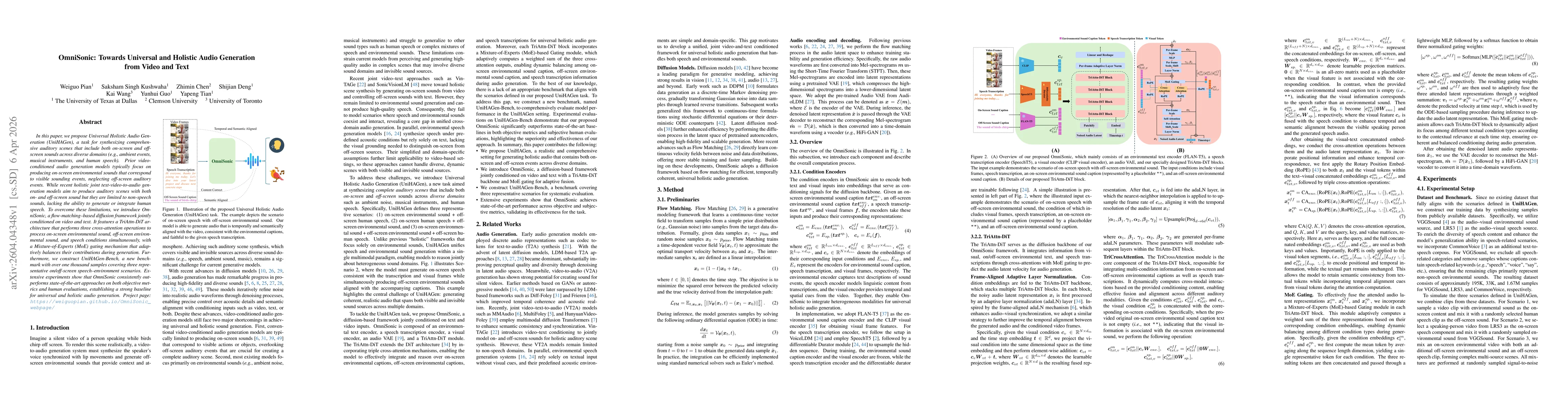 Thumbnail for OmniSonic: Towards Universal and Holistic Audio Generation from Video and Text