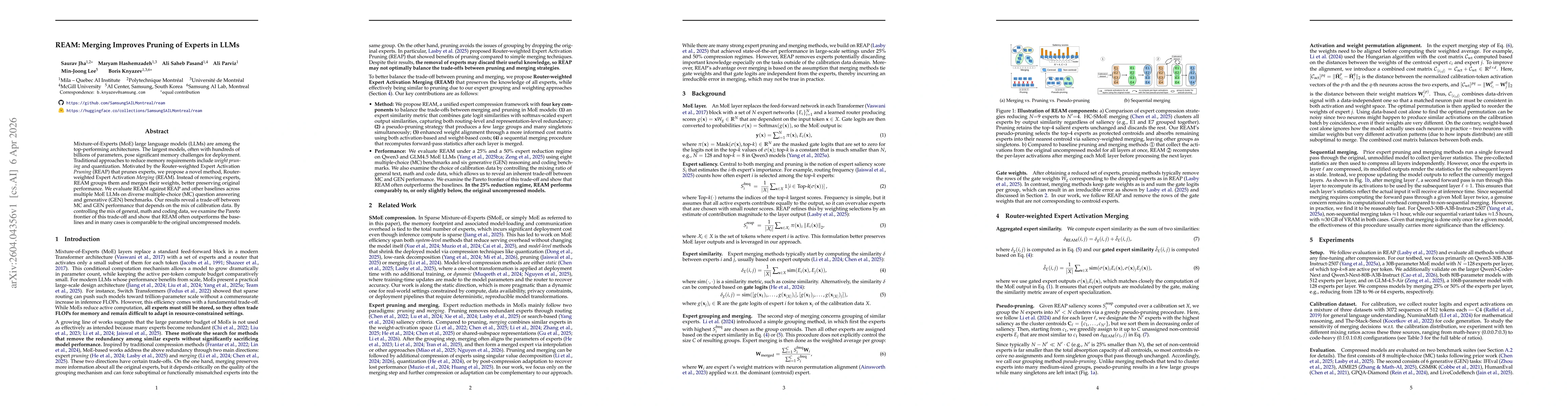 Thumbnail for REAM: Merging Improves Pruning of Experts in LLMs