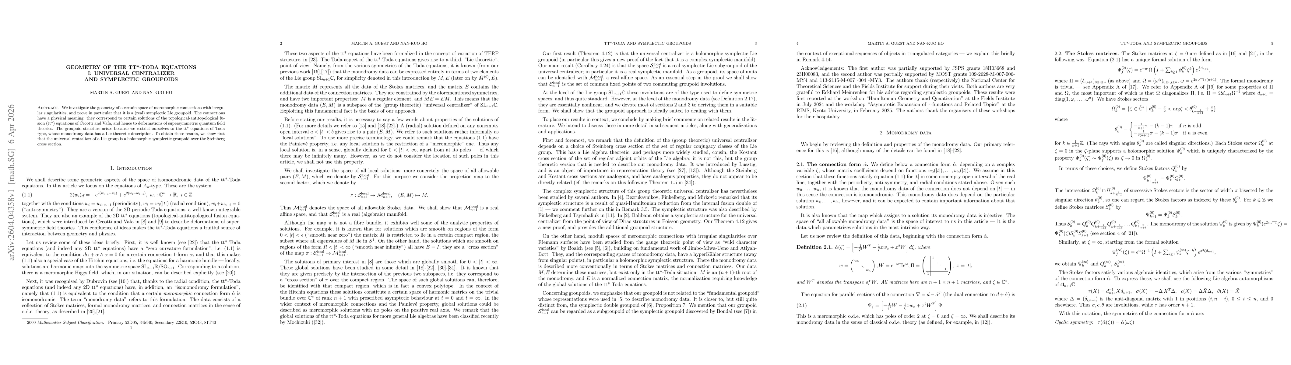 Thumbnail for Geometry of the tt*-Toda equations I: universal centralizer and symplectic groupoids