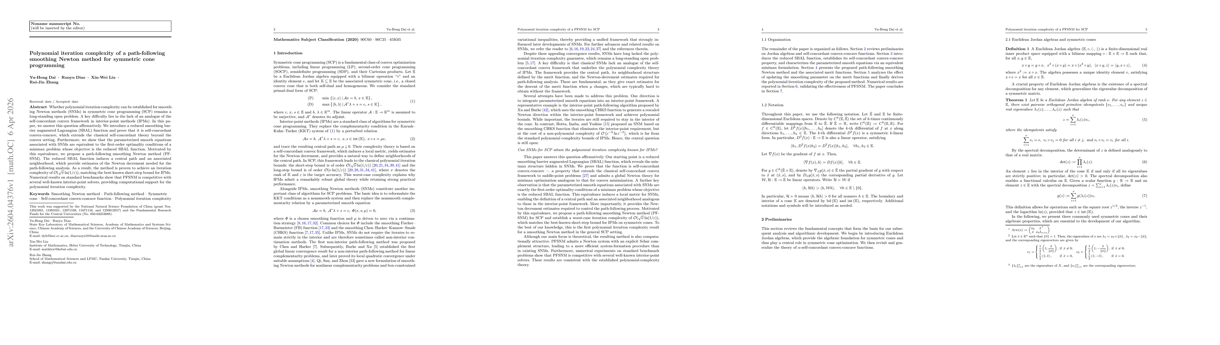 Thumbnail for Polynomial iteration complexity of a path-following smoothing Newton method for symmetric cone programming