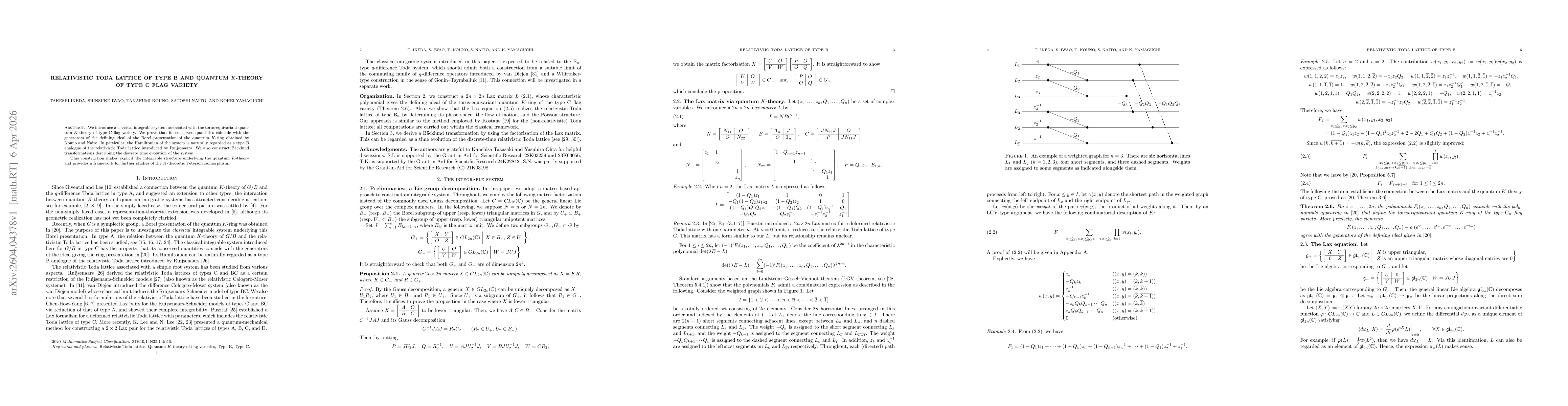 Thumbnail for Relativistic Toda lattice of type B and quantum $K$-theory of type C flag variety
