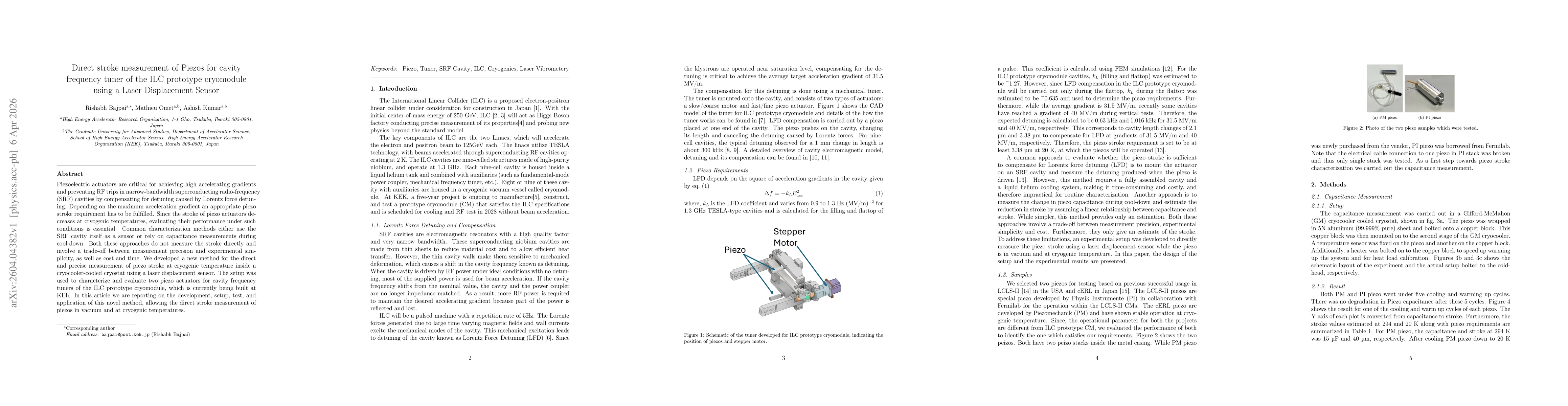 Thumbnail for Direct stroke measurement of Piezos for cavity frequency tuner of the ILC prototype cryomodule using a Laser Displacement Sensor