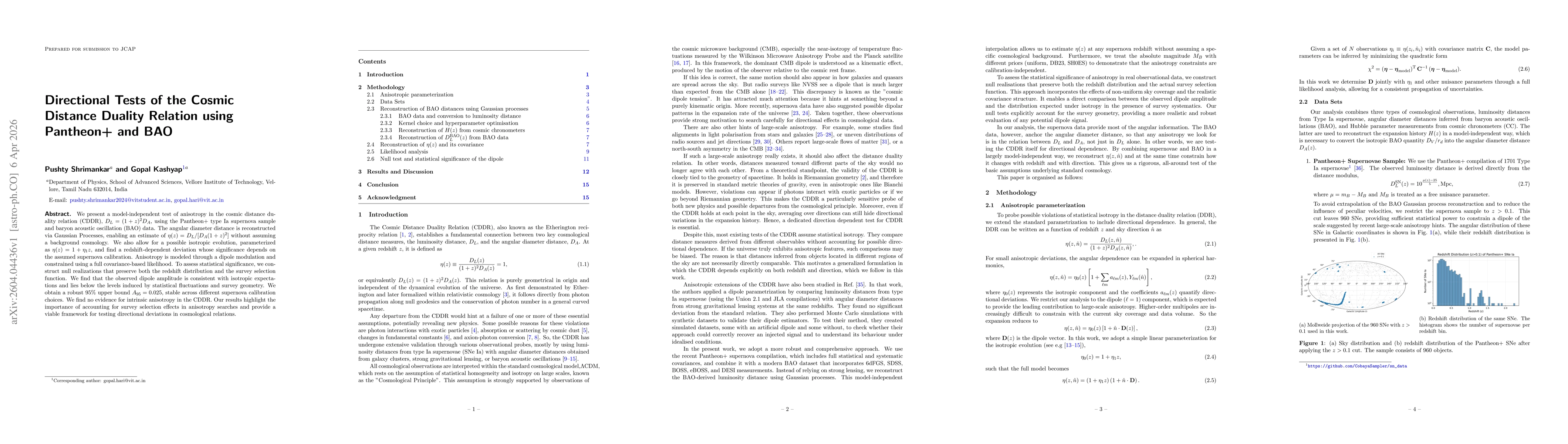 Thumbnail for Directional Tests of the Cosmic Distance Duality Relation using Pantheon+ and BAO