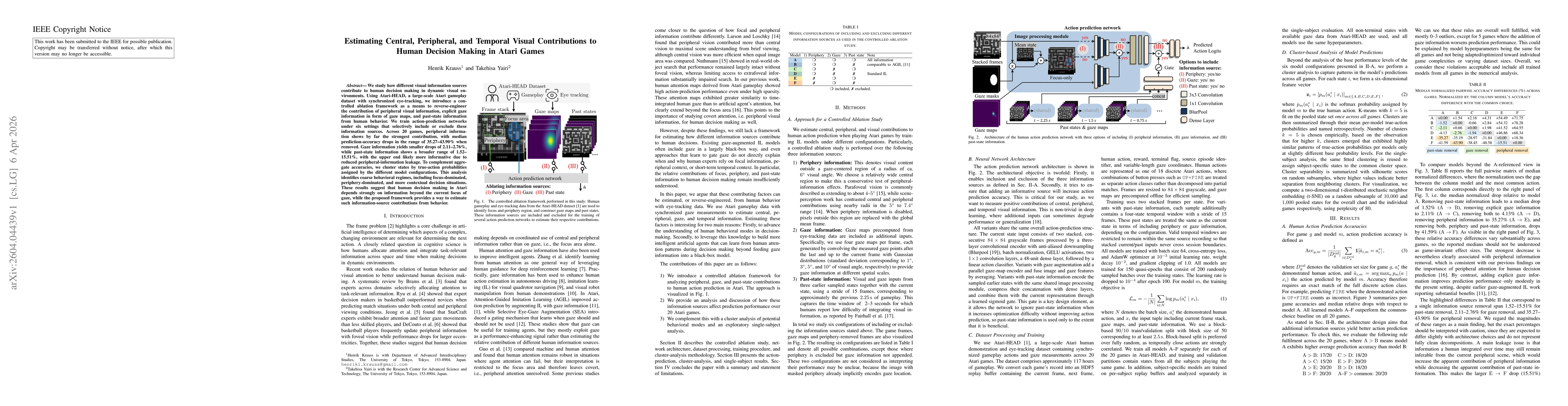 Thumbnail for Estimating Central, Peripheral, and Temporal Visual Contributions to Human Decision Making in Atari Games