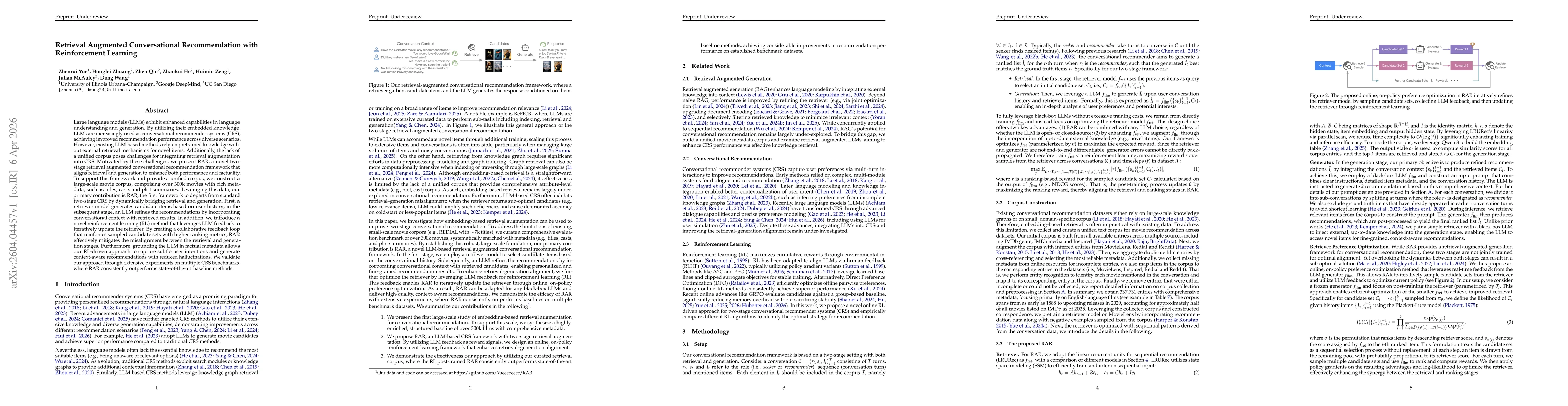 Thumbnail for Retrieval Augmented Conversational Recommendation with Reinforcement Learning