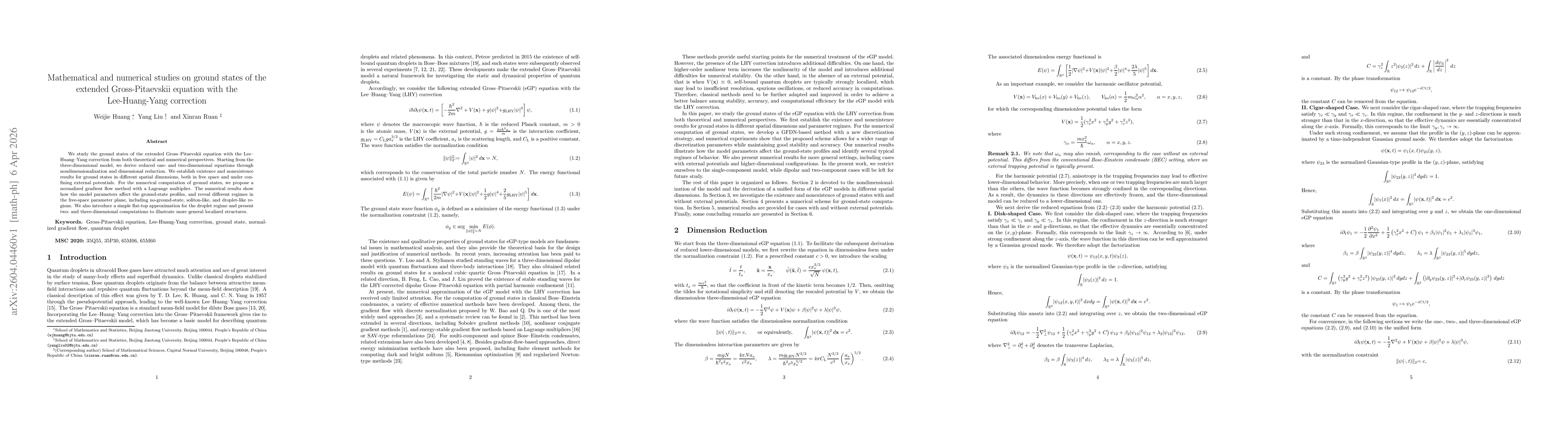 Thumbnail for Mathematical and numerical studies on ground states of the extended Gross-Pitaevskii equation with the Lee-Huang-Yang correction
