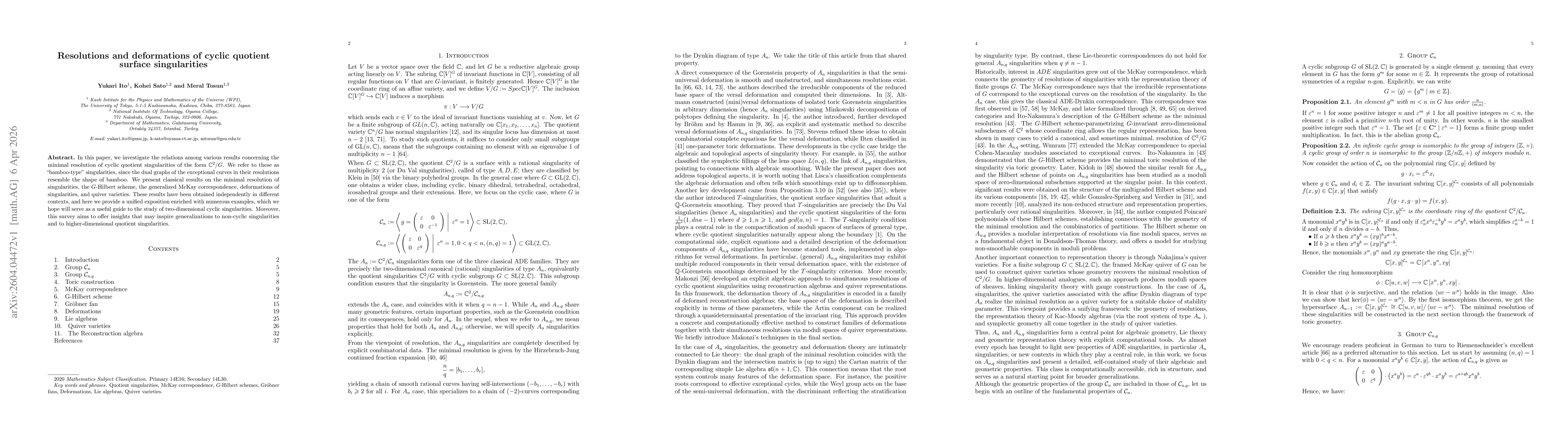 Thumbnail for Resolutions and deformations of cyclic quotient surface singularities