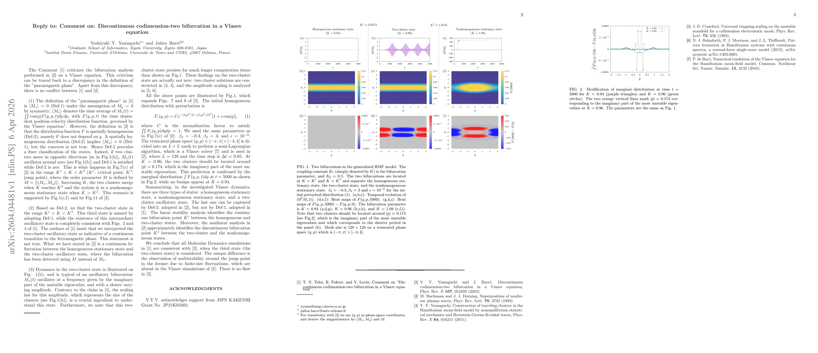 Thumbnail for Reply to: Comment on: Discontinuous codimension-two bifurcation in a Vlasov equation (arXiv:2603.22066)