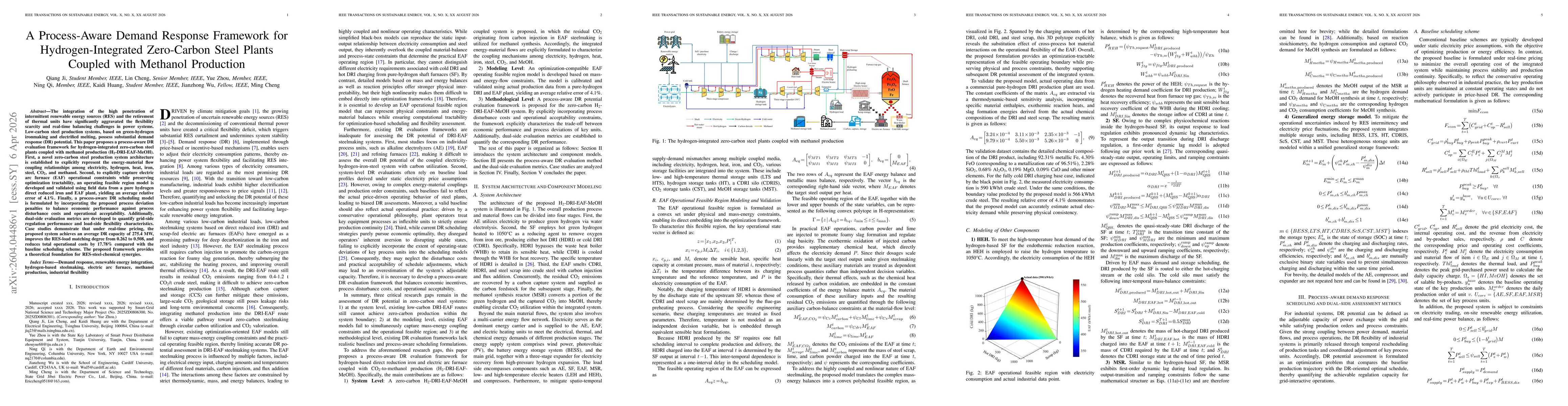 Thumbnail for A Process-Aware Demand Response Framework for Hydrogen-Integrated Zero-Carbon Steel Plants Coupled with Methanol Production