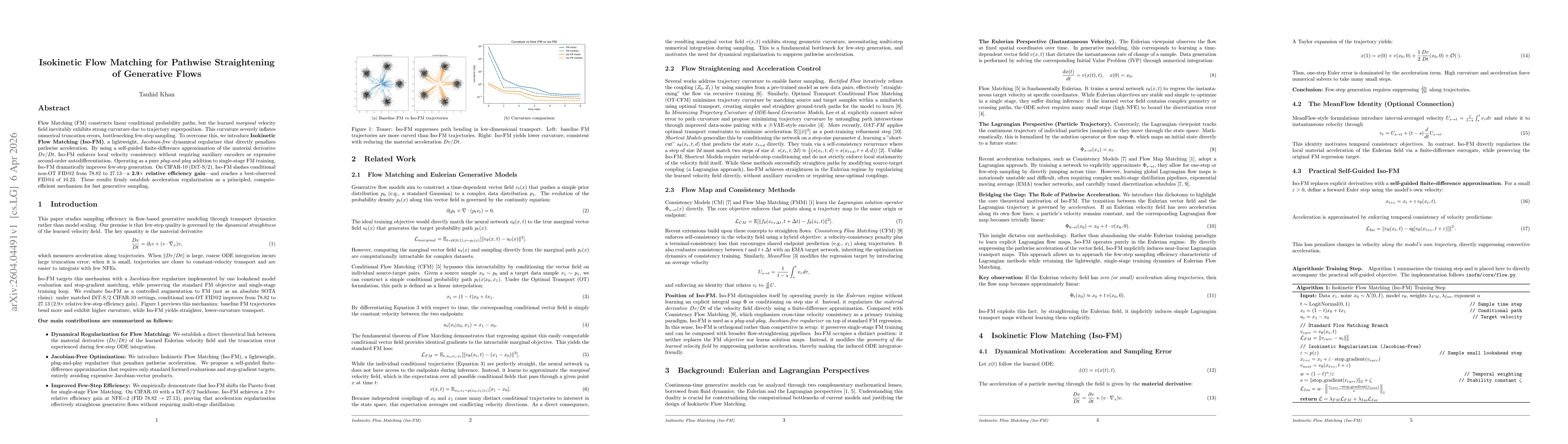 Thumbnail for Isokinetic Flow Matching for Pathwise Straightening of Generative Flows