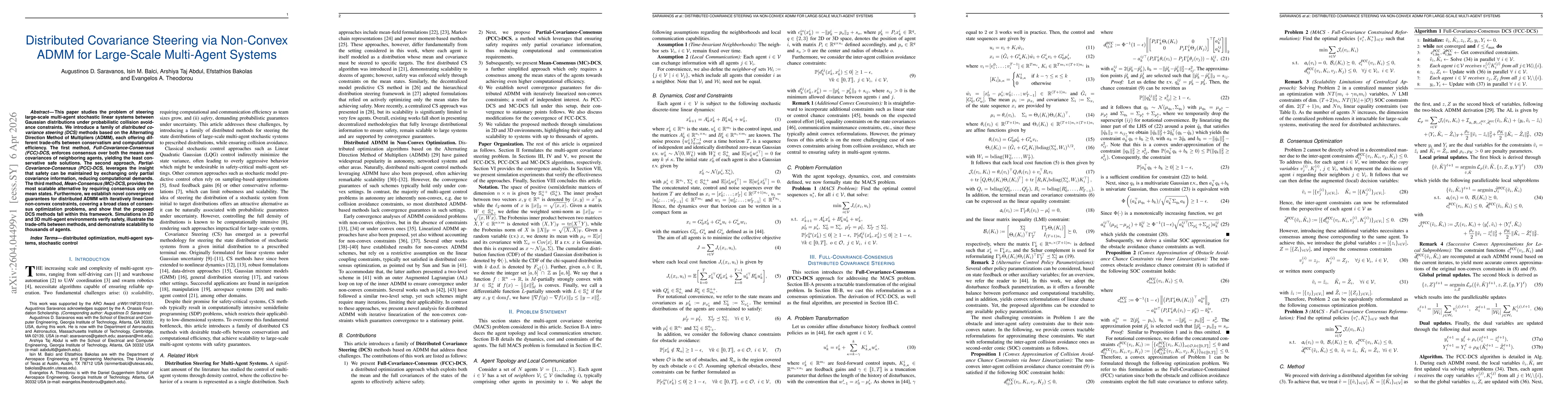 Thumbnail for Distributed Covariance Steering via Non-Convex ADMM for Large-Scale Multi-Agent Systems