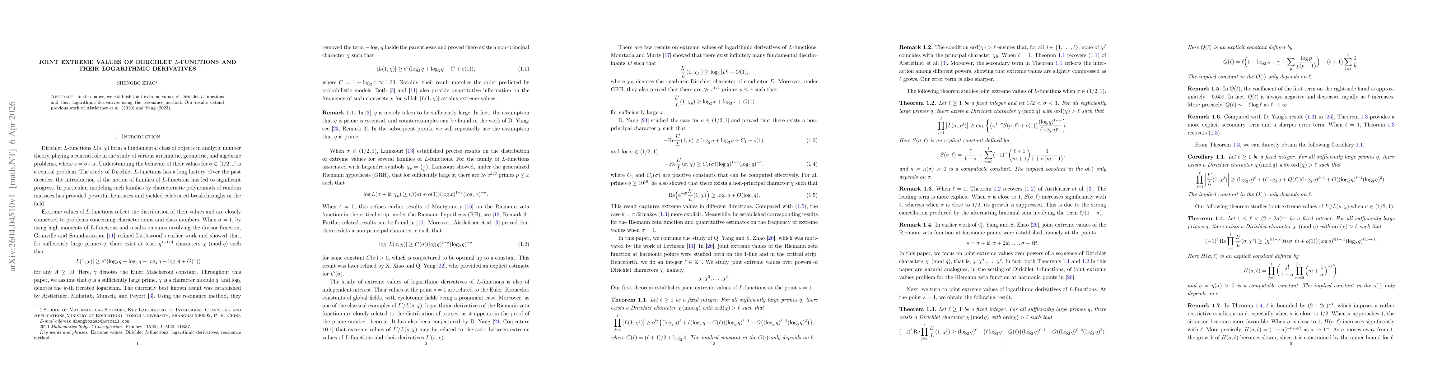 Thumbnail for Joint extreme values of Dirichlet (L)-functions and their logarithmic derivatives