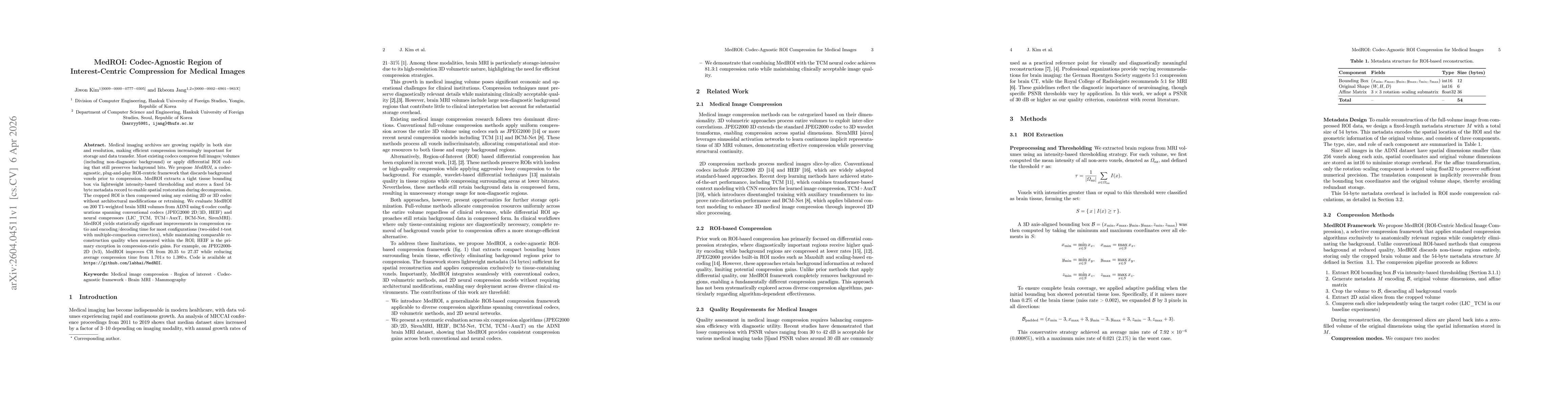 Thumbnail for MedROI: Codec-Agnostic Region of Interest-Centric Compression for Medical Images