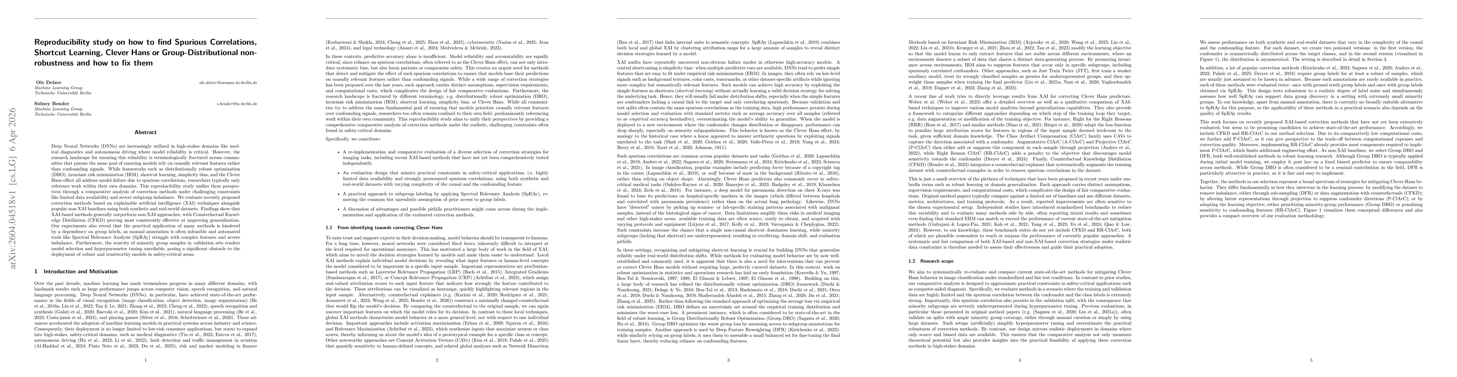 Thumbnail for Reproducibility study on how to find Spurious Correlations, Shortcut Learning, Clever Hans or Group-Distributional non-robustness and how to fix them