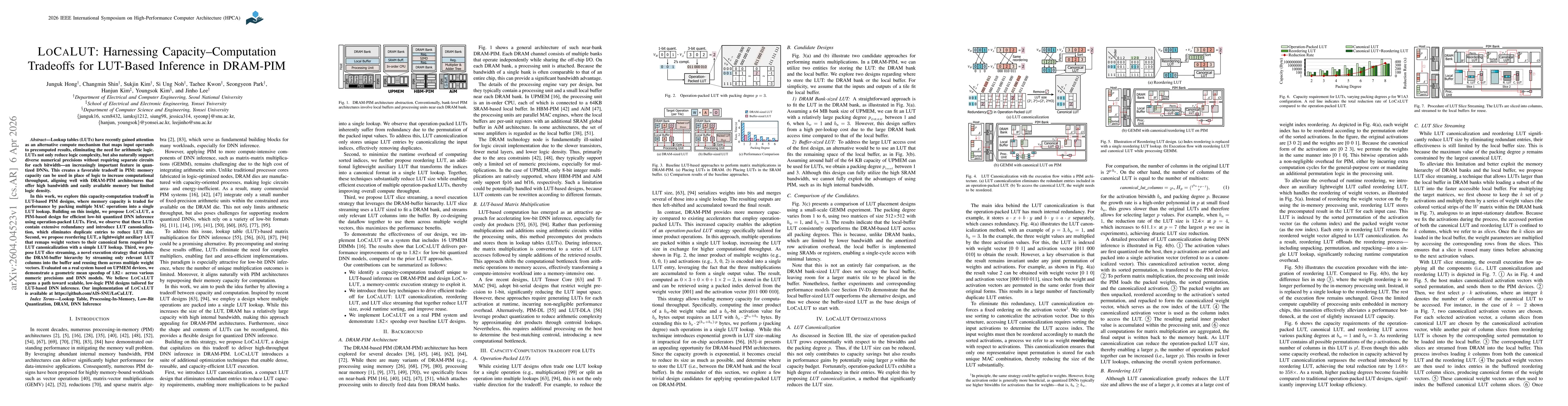 Thumbnail for LOCALUT: Harnessing Capacity-Computation Tradeoffs for LUT-Based Inference in DRAM-PIM