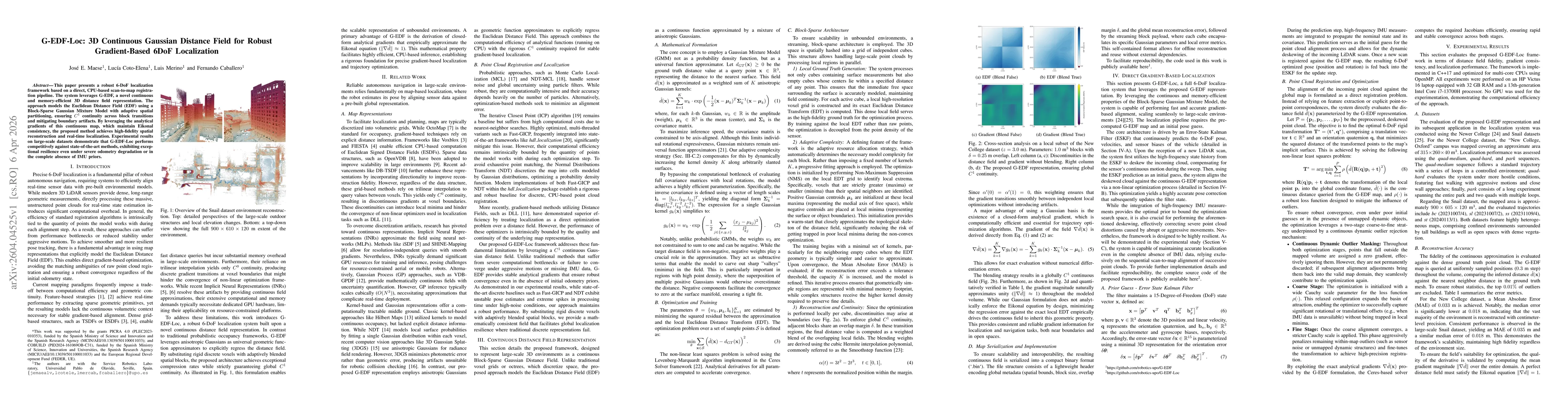 Thumbnail for G-EDF-Loc: 3D Continuous Gaussian Distance Field for Robust Gradient-Based 6DoF Localization