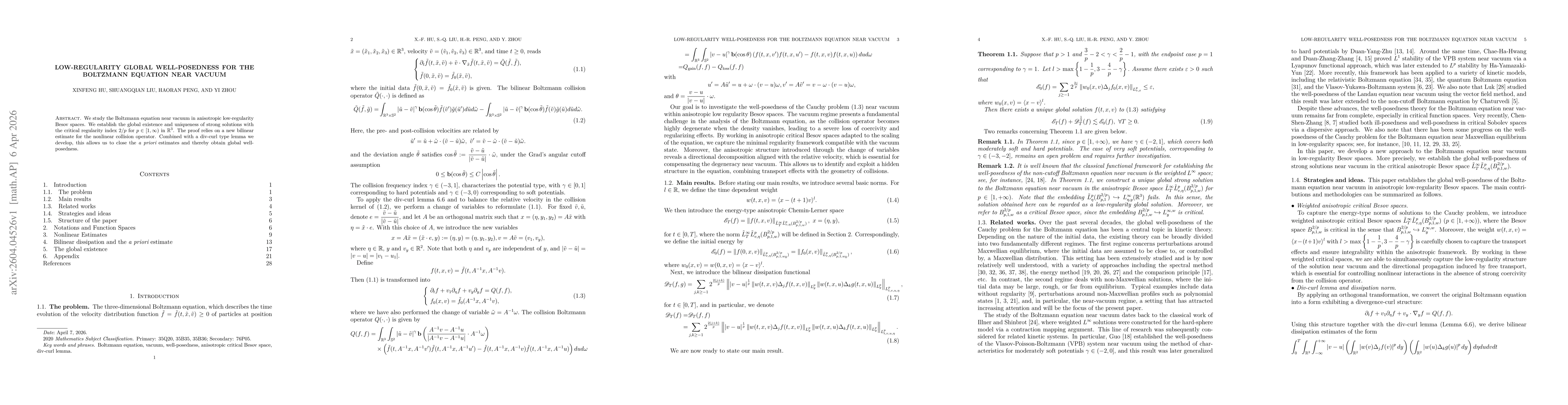 Thumbnail for Low-regularity global well-posedness for the Boltzmann equation near vacuum