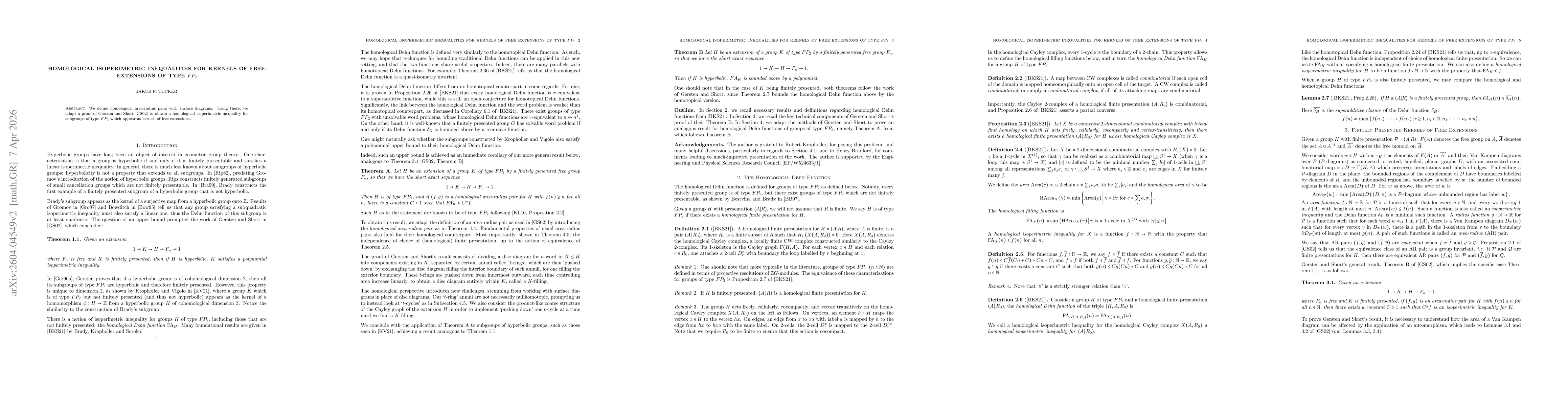 Thumbnail for Homological Isoperimetric Inequalities for Kernels of Free Extensions of Type $FP_2$