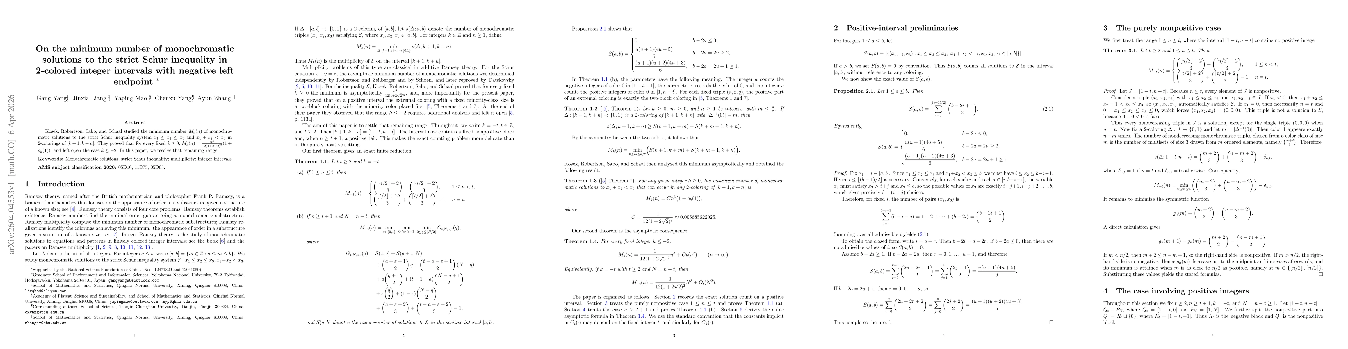Thumbnail for On the minimum number of monochromatic solutions to the strict Schur inequality in 2-colored integer intervals with negative left endpoint